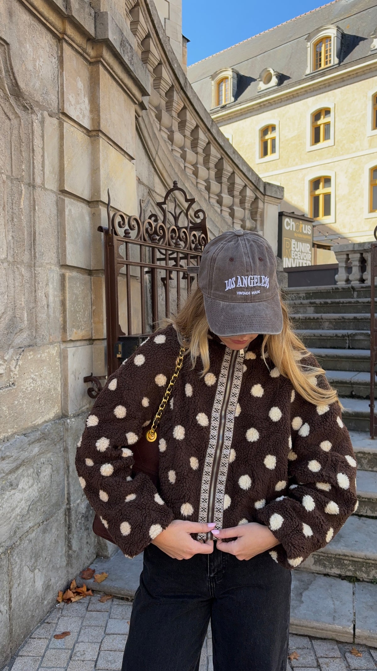 Veste polaire marron à pois - LOUANE